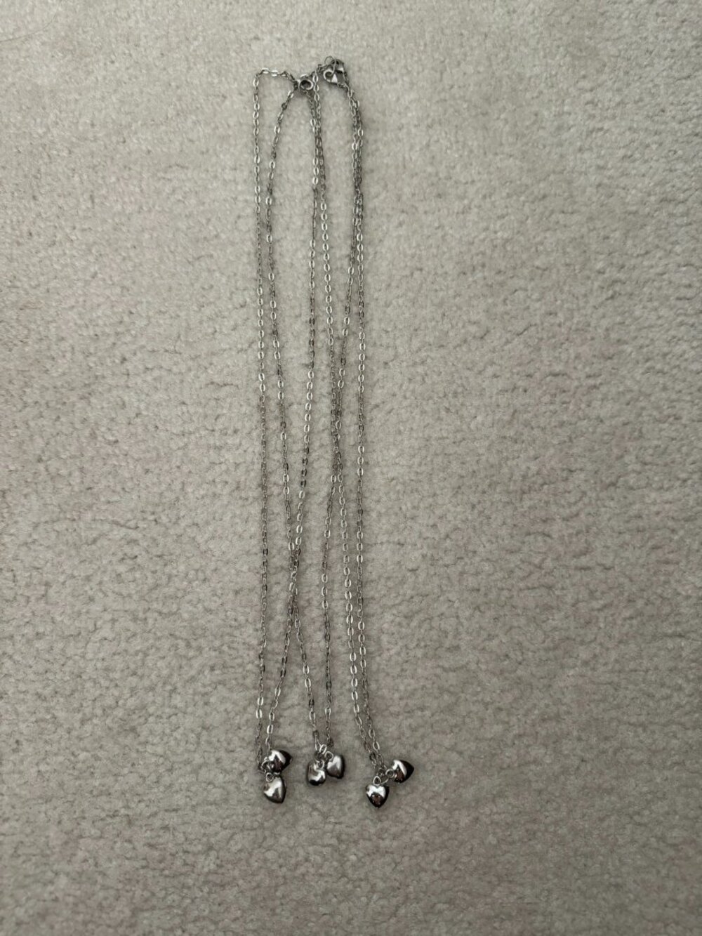 Set of 3 Silver Dainty Mini Puffy Heart Necklaces